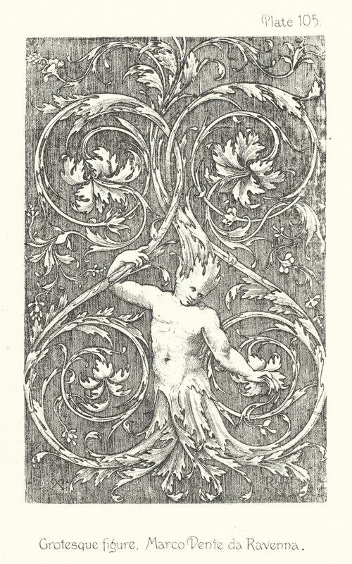 Naturen i ornamentet: Grotesk figur, Marco Dente da Ravenna (litografi) af English School