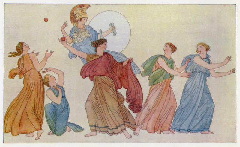 Nausicaa kaster bolden (farve litho) af English School