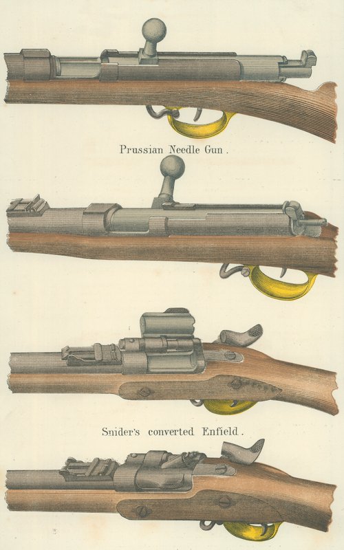 Nålepistoler (farvelitografi) af English School