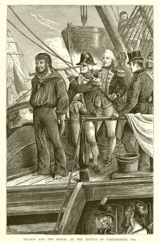 Nelson og signalet ved slaget ved København, 1801 af English School