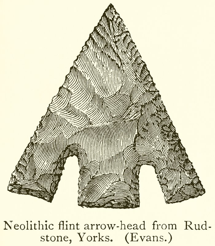 Neolithic Flint Arrow-Head fra Rudstone, Yorks. (Evans) af English School