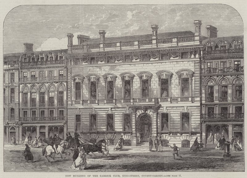 Ny bygning af Garrick Club, King-Street, Covent-Garden (gravering) af English School