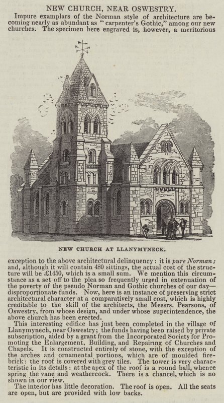 Ny kirke ved Llanymynech (gravering) af English School