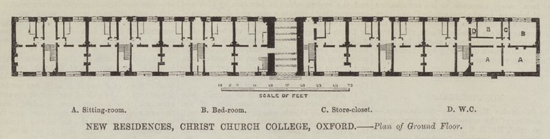 New Residences, Christ Church College, Oxford, Plan over stueetagen (gravering) af English School