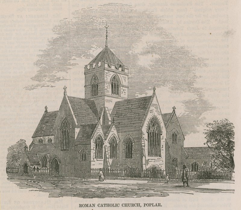 Den nye romersk-katolske kirke nær West India Docks af English School
