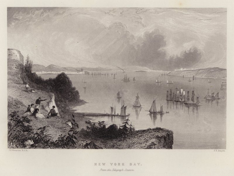 New York Bay, fra Telegraph Station (farve litho) af English School