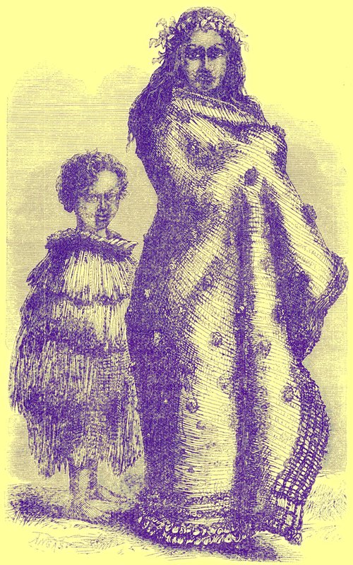 New Zealand Woman and Boy, illustration fra Notable Voyagers af William Kingston, udgivet 1885 (digitalt forbedret billede) af English School