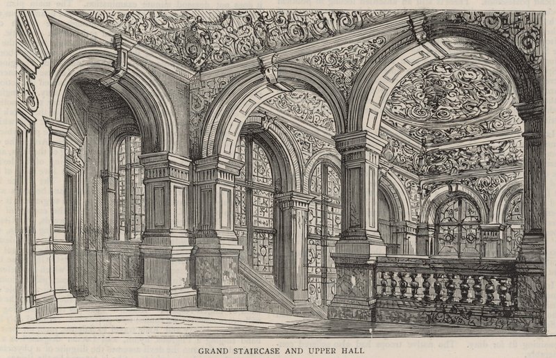 Ny bygning af Constitutional Club i Northumberland Avenue: Stor trappe og øvre hal af English School