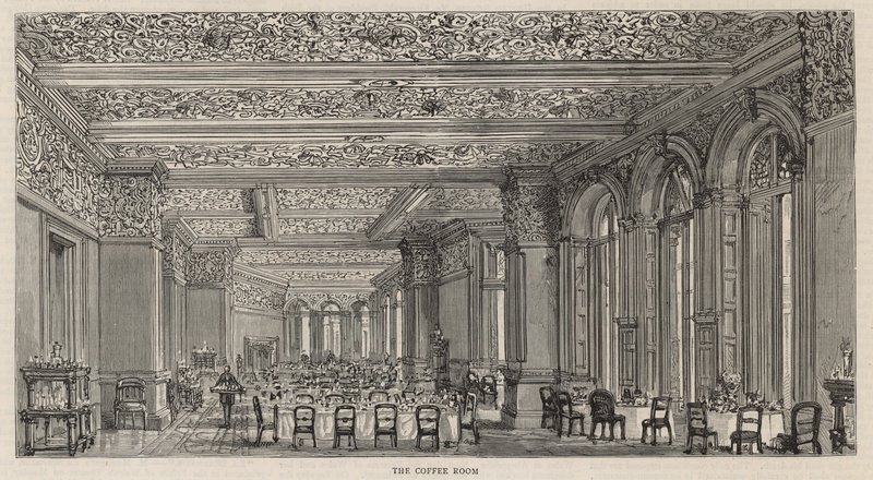 Ny bygning af Constitutional Club i Northumberland Avenue: Kafferummet af English School