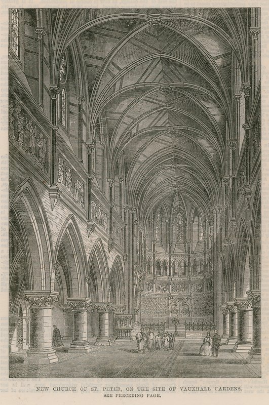 Ny kirke St Peter på stedet for Vauxhall Gardens af English School