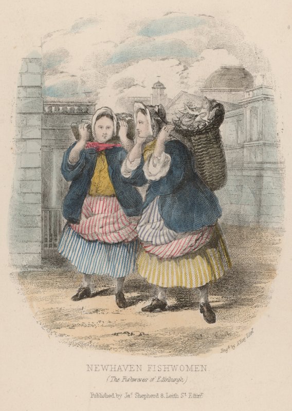 Newhaven fishwomen, Edinburgh (farvet gravering) af English School