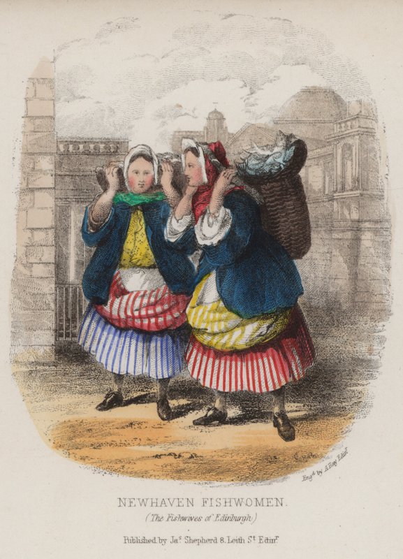 Newhaven fishwomen, Edinburgh (farvet gravering) af English School