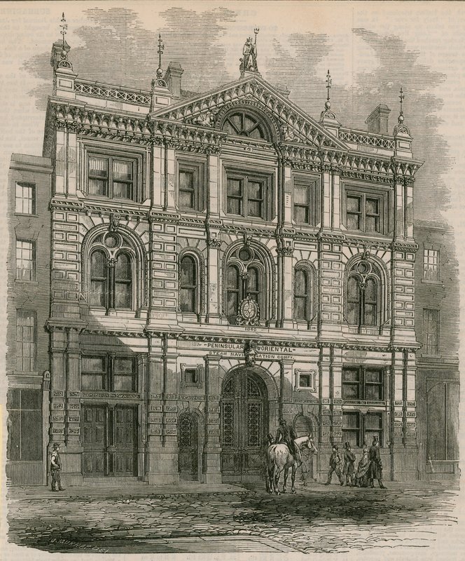Nyopførte kontorer for Peninsular and Oriental Steam Navigation Company, Leadenhall Street, London af English School