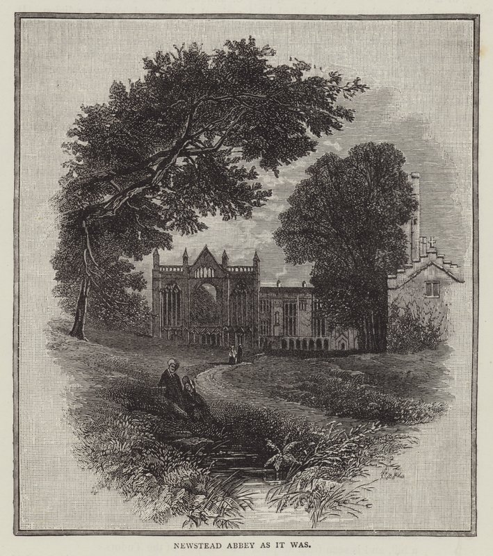 Newstead Abbey, som det var (gravering) af English School
