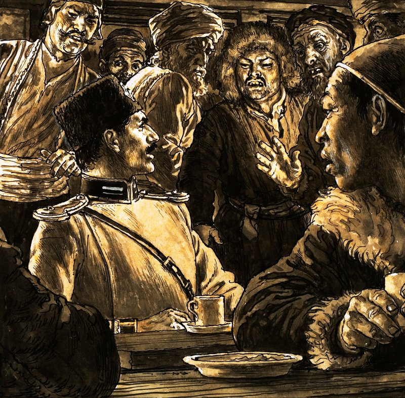 Nikolai Przhevalsky og Gobi-ørkenen (gouache på papir) af English School
