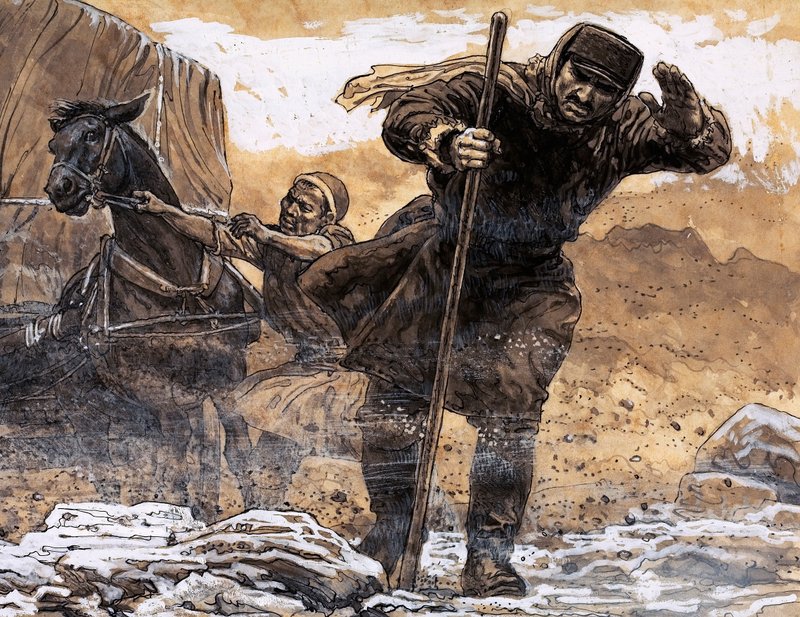 Nikolkai Prjevalsky stødte på den første terror i Gobi-ørkenen, da en sandstorm opslugte ham (gouache på papir) af English School