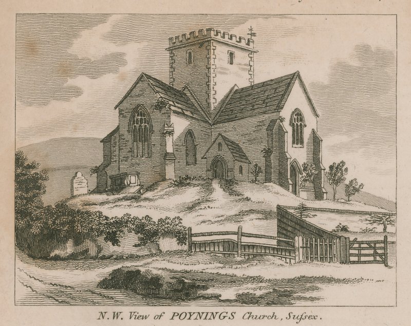 Nordvest udsigt over Poynings Kirke i Poynings af English School