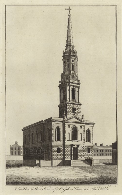 Nordvestudsigt over Church of St Giles in the Fields, London af English School