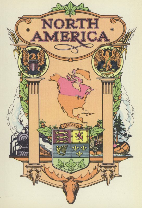 Nordamerika (farve litho) af English School