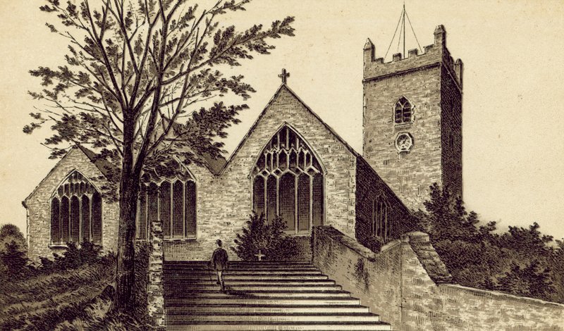 North Devon: Ilfracombe sognekirke, Holy Trinity (litografi) af English School