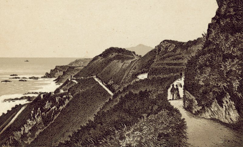 North Devon: Torrs Walks, set mod øst (litografi) af English School