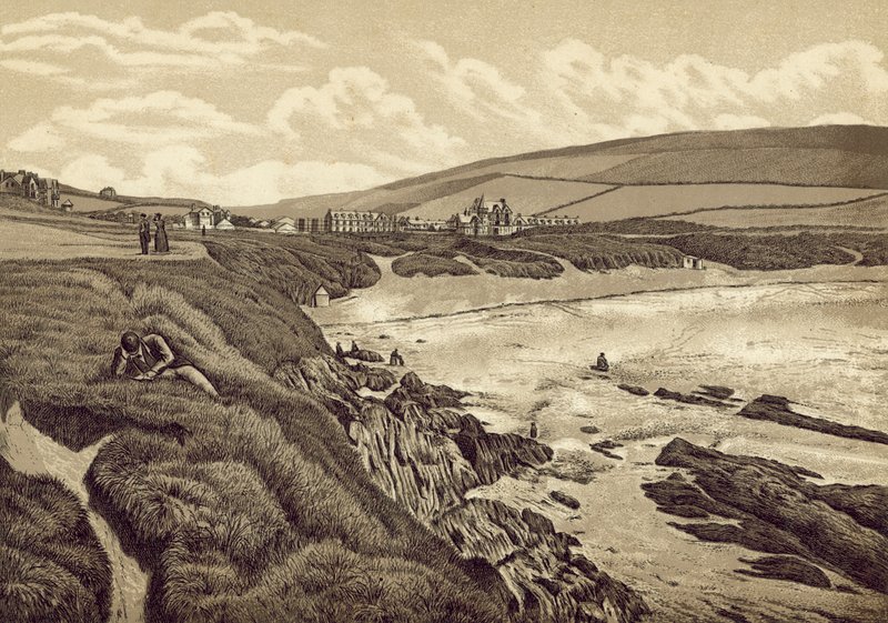 Nord-Devon: Woolacombe Sands (litografi) af English School