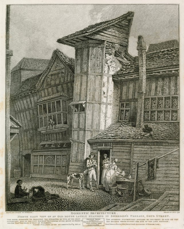 Nordøst Udsigt over et gammelt hus, der for nylig stod i Sweedons Passage, Grub Street af English School