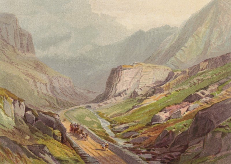 Nord for Wales, Pass of Llanberis (farve litho) af English School