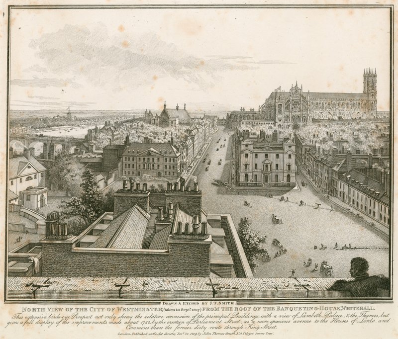 Nordlig udsigt over Westminster fra taget af Banqueting House, Whitehall af English School