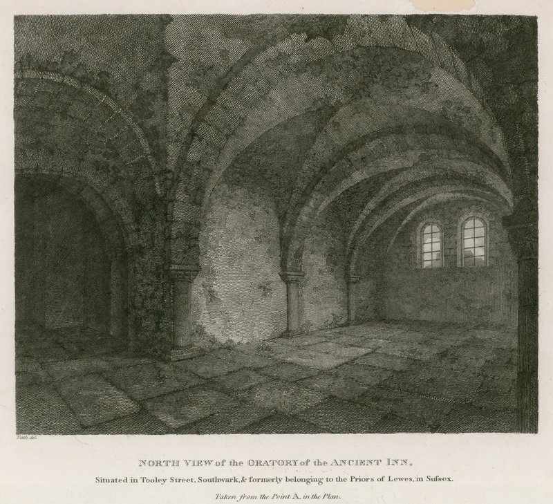 Nordlig udsigt over Oratory of the Ancient Inn beliggende i Tooley Street, Southwark af English School