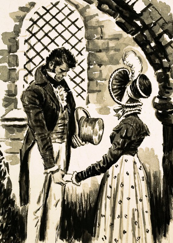 Northanger Abbey (gouache på papir) af English School