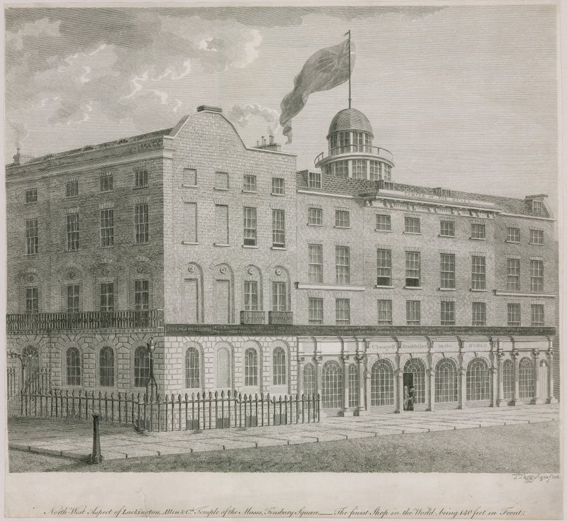 Det nordvestlige aspekt af Lackington, Allen & Cos Temple of the Muses, Finsbury Square af English School