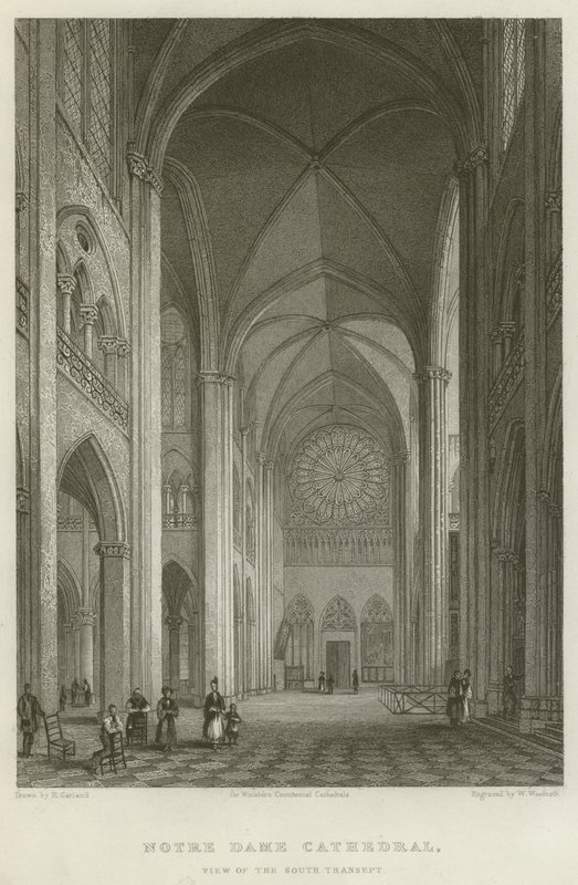 Notre Dame katedral, udsigt over det sydlige tværskib (gravering) af English School