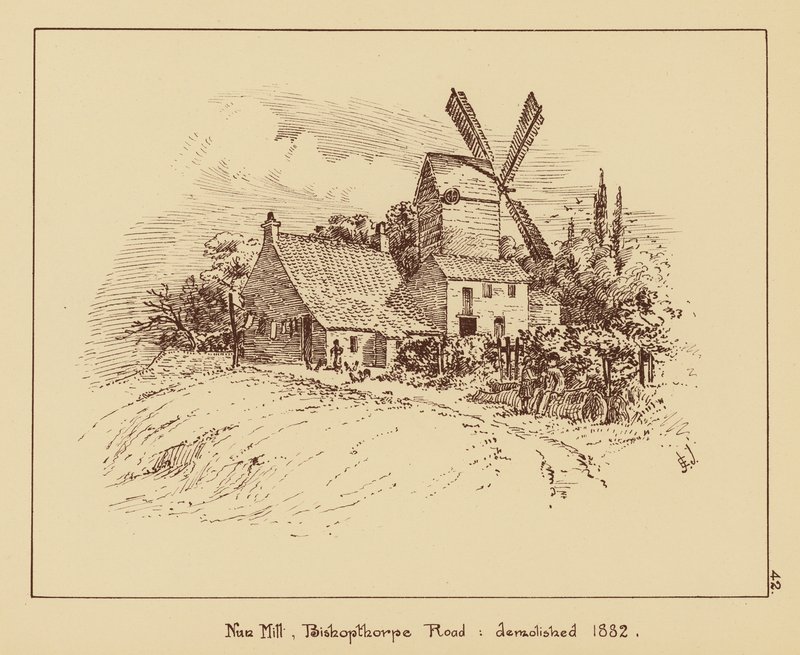 Nun Mill, Bishopthorpe Road, nedrevet 1882 (litho) af English School