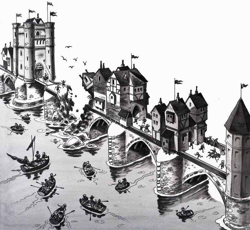 Børnerimsillustration: London Bridge falder ned af English School