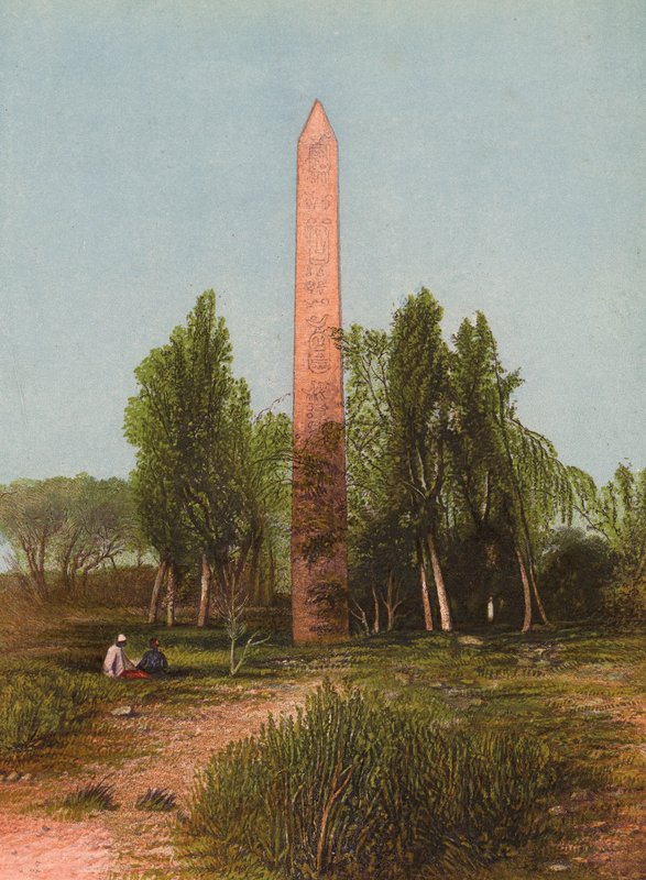 Obelisk ved Heliopolis, On, Aven, eller Bethshemesh, Genesis XLI, 45_Jer XLIII,13_Eze XXX17 (farvelitografi) af English School