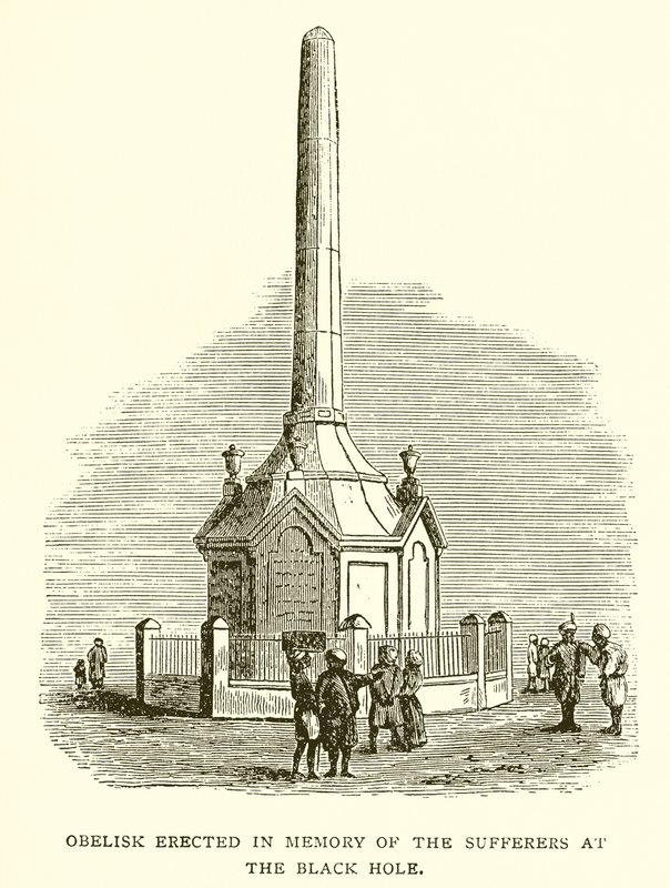 Obelisk rejst til minde om de syge ved det sorte hul i Calcutta af English School