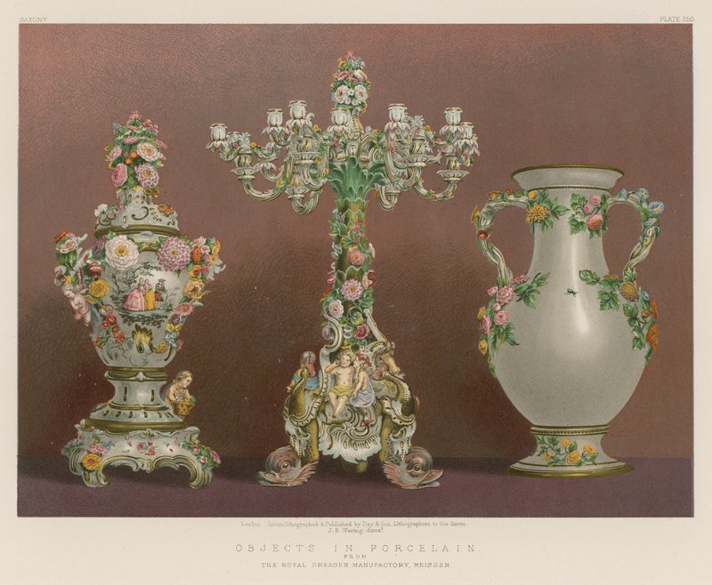 Genstande i porcelæn fra The Royal Dresden Manufactory, Meissen af English School