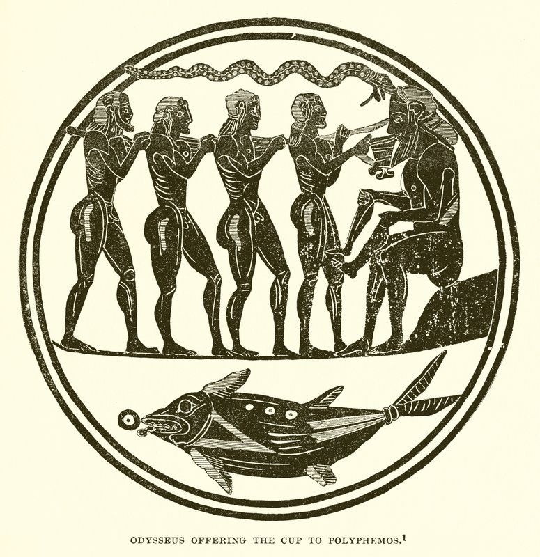 Odysseus tilbyder bægeret til Polyphemos af English School