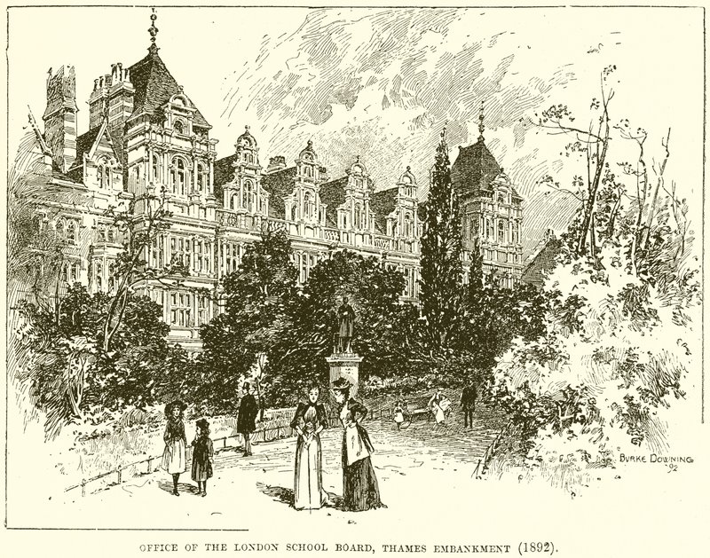 Kontoret for London School Board, Thames Embankment (1892) af English School