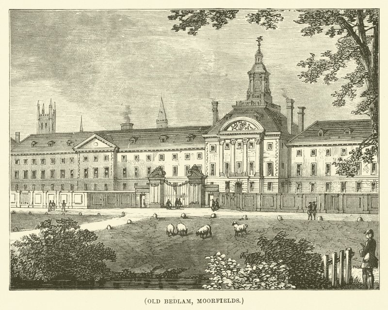 Old Bedlam, Moorfields (gravering) af English School