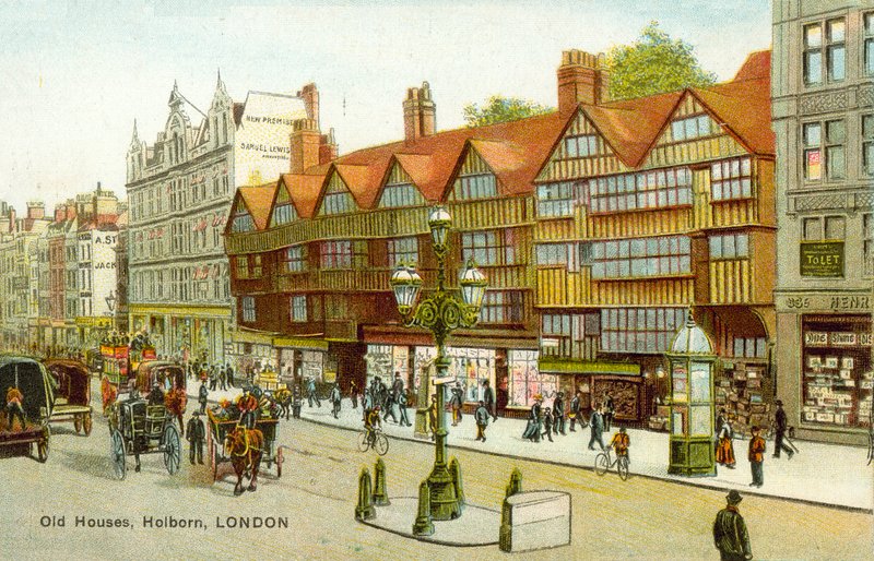 Old House, Holborn, London (farve litho) af English School