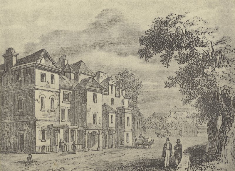 Gamle huse mod College (dybtryk) af English School