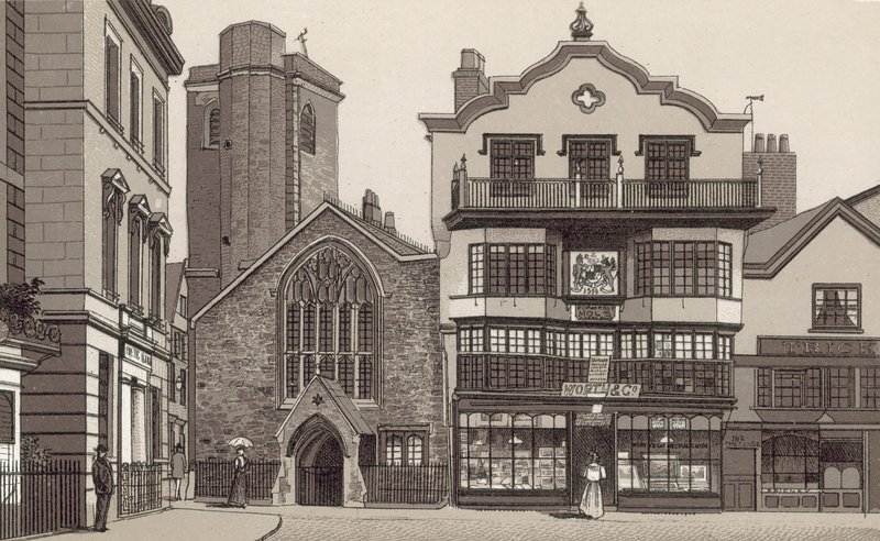 Gamle huse i domkirkegården (litho) af English School