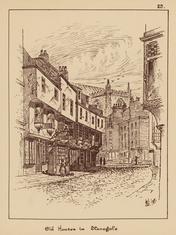 Gamle huse i Stonegate (litho) af English School