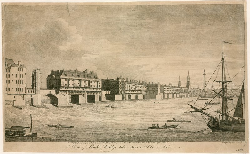 Old London Bridge, fra nær St Olaves Stairs af English School