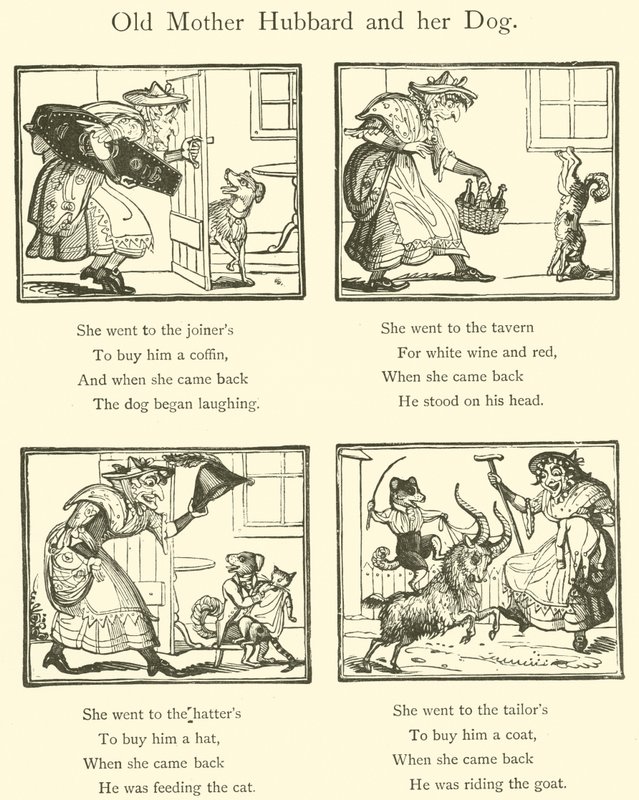 Gamle mor Hubbard og hendes hund (træsnit) af English School
