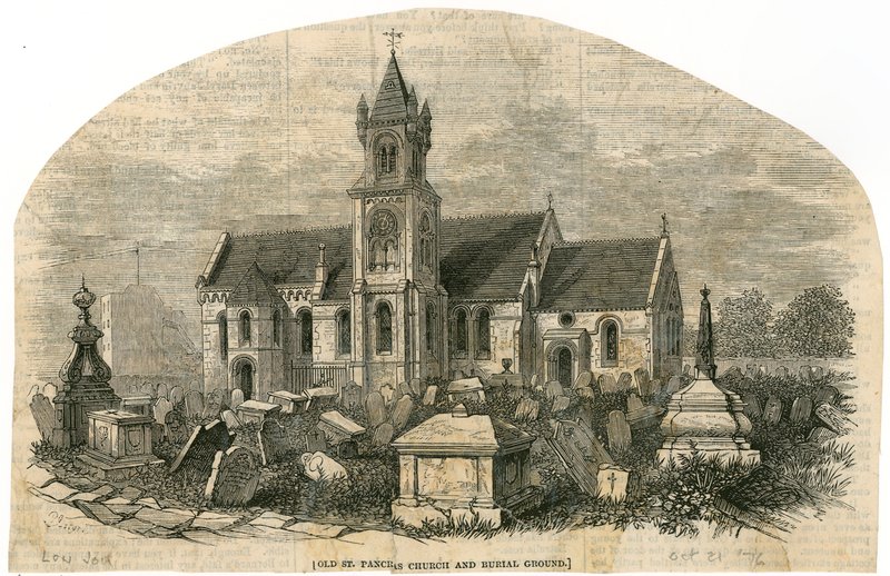 Old St Pancras Church, London, og gravplads af English School