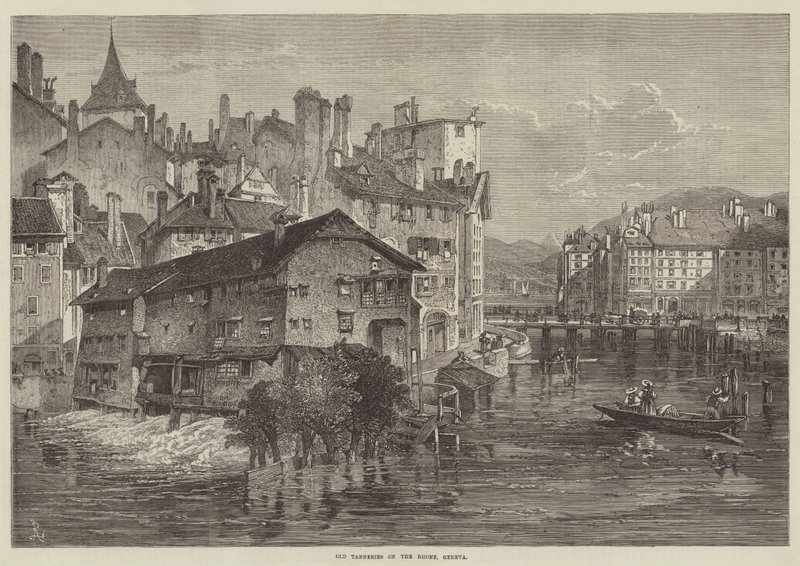 Gamle garverier ved Rhone, Genève (gravering) af English School