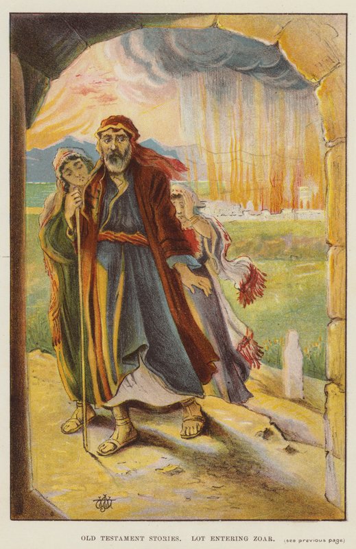 Historier fra det gamle testamente, Lot ind i Zoar (farve litho) af English School